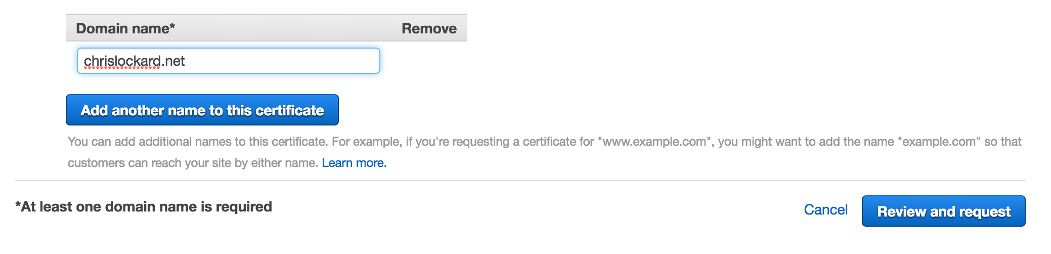 Request ACM Certificate