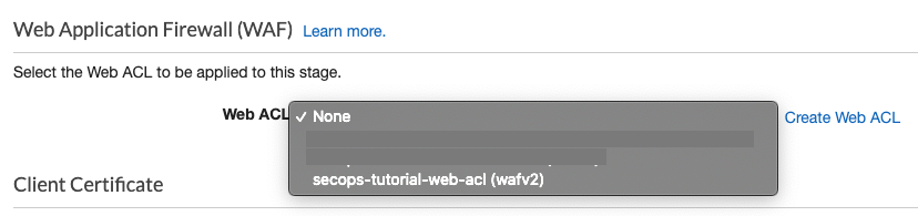 Select Web ACL to apply to APIGW Stage