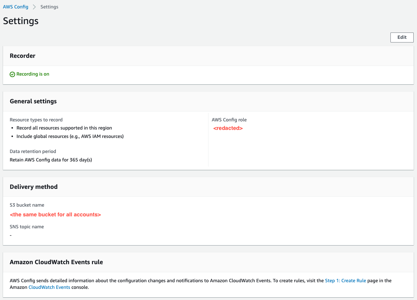 AWS Config Settings