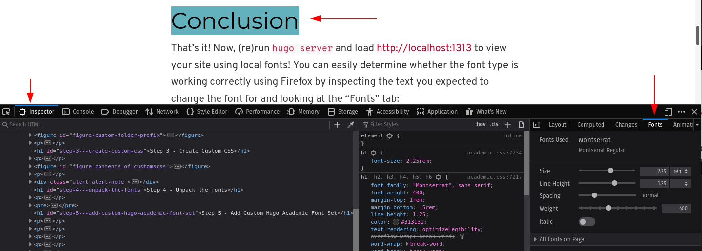Font inspection in Firefox